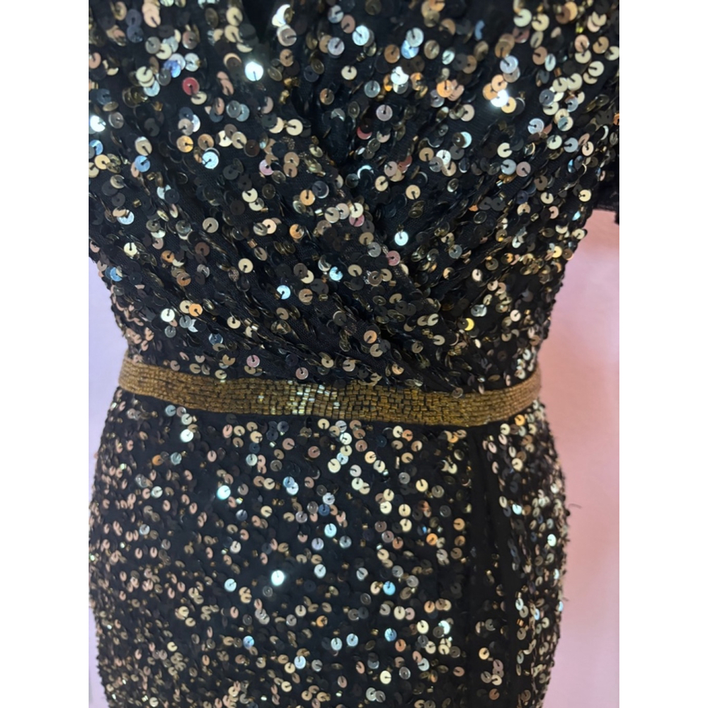 Women's Mac Duggal Dress Black Gold Size 6 - Picture 5 of 8
